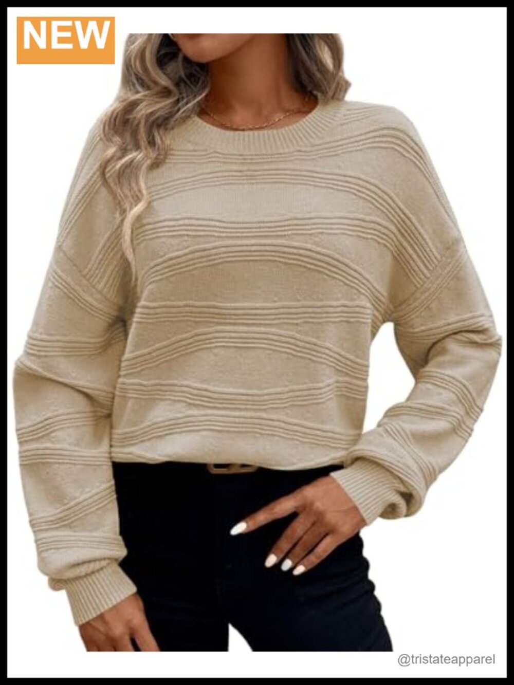 Women's Ribbed Knit Long Sleeve Crew Neck Loose Pullover Sweater